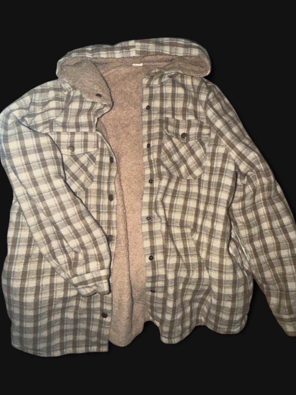 Plaid Teddy-Lined Hooded Jacket - Beige Plaid
